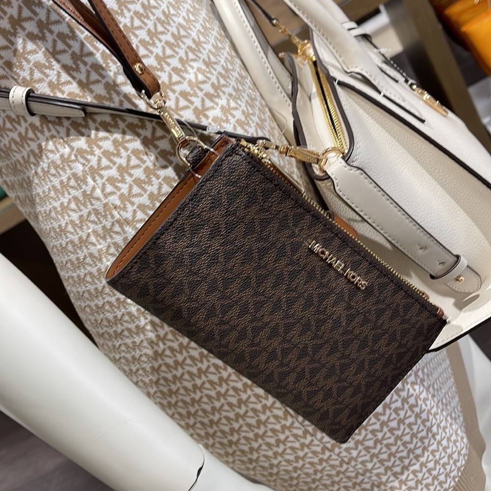 Michael Kors Jet Set Travel Large Double-Zip Wristlet-Wallet-PhoneHolder Brown - Picture 10 of 16